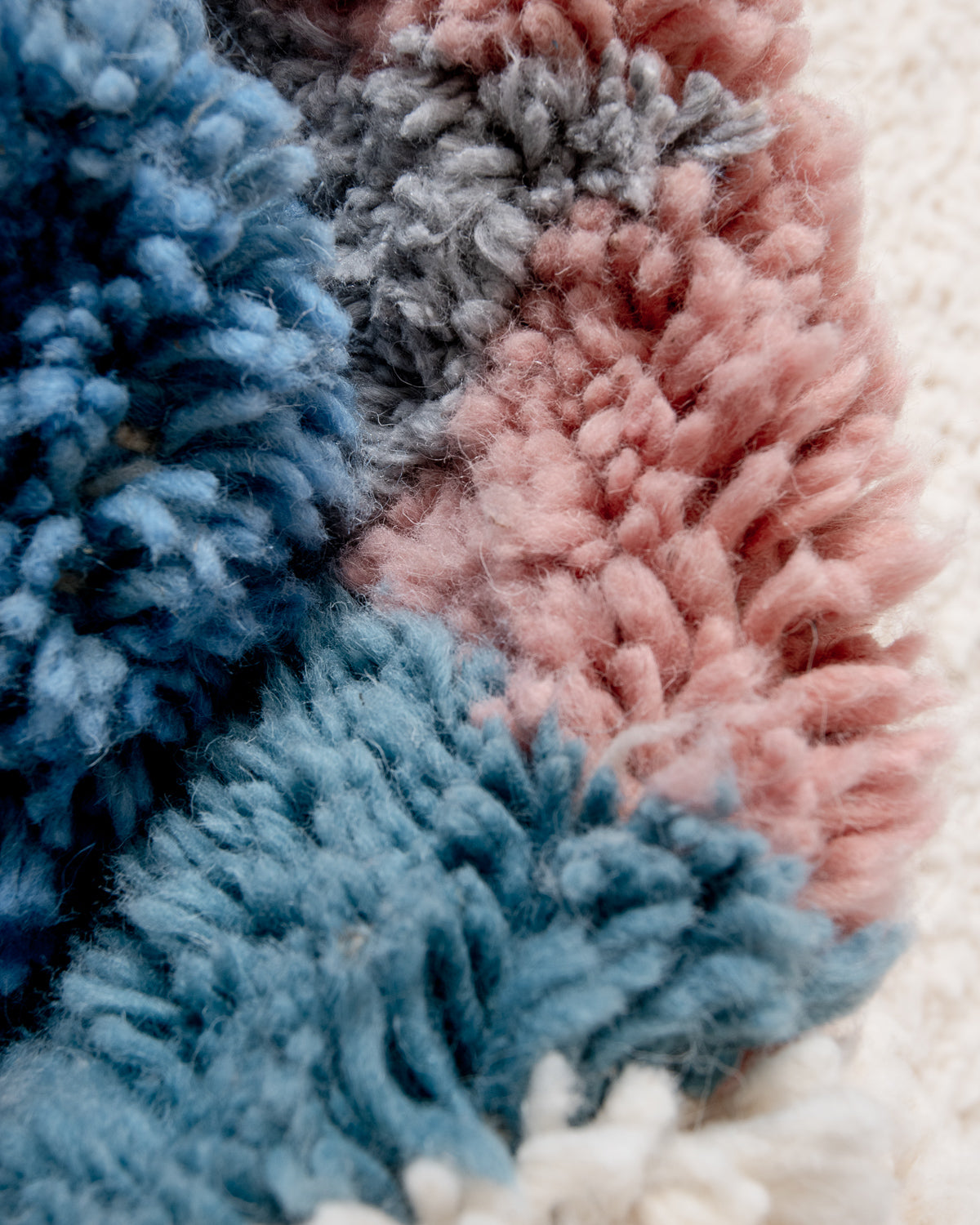 Modern, designer, handcrafted Berber rug from Morocco. Beniourain carpet with beautiful colours and patterns and fluffy wool texture.